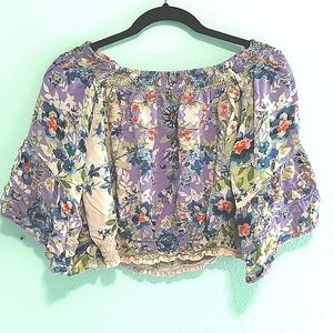 Floral Cropped Peasant Top